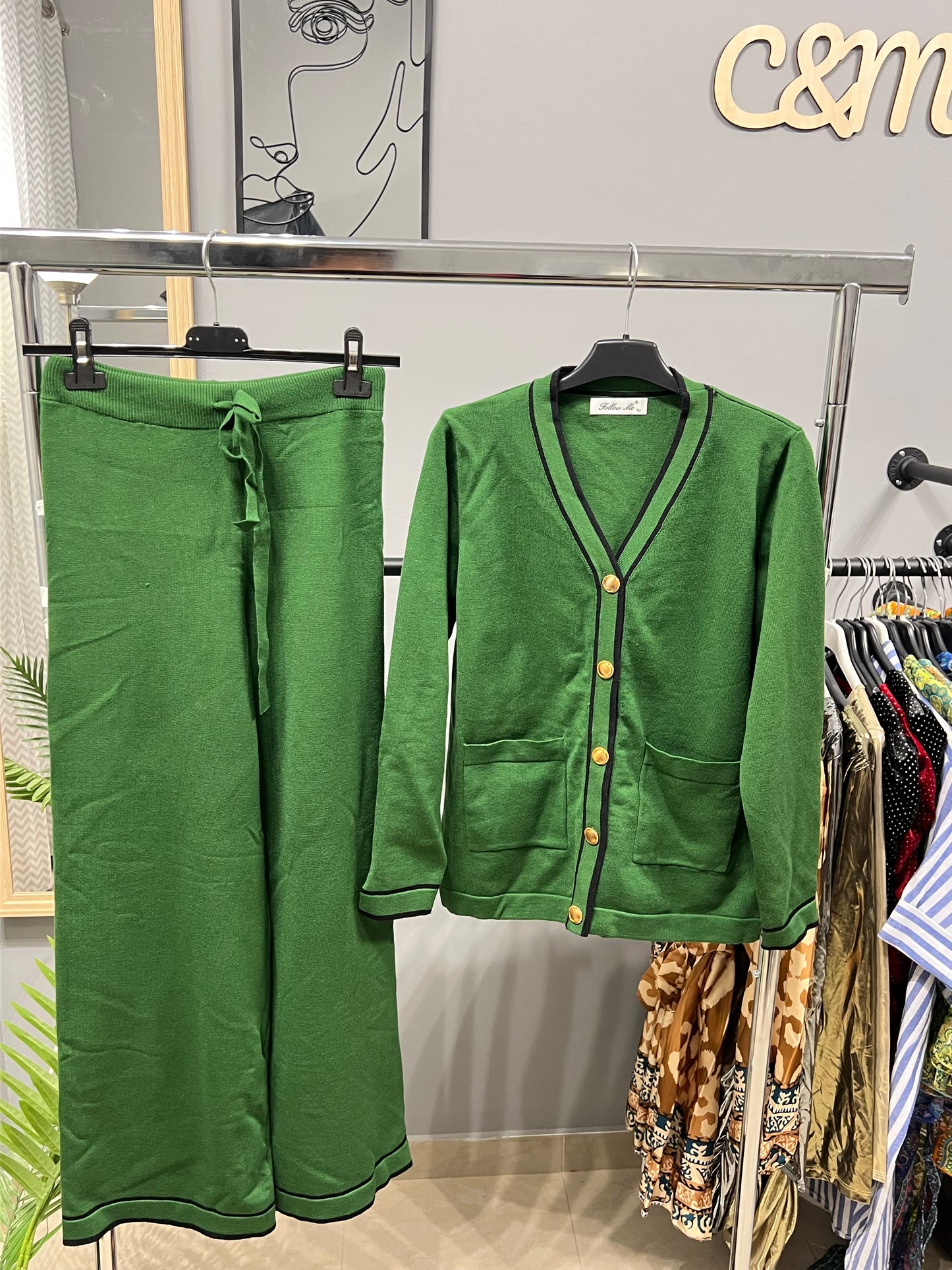 Πράσινο Πλεκτό Σετ Ζακέτα & Παντελόνι | C&M