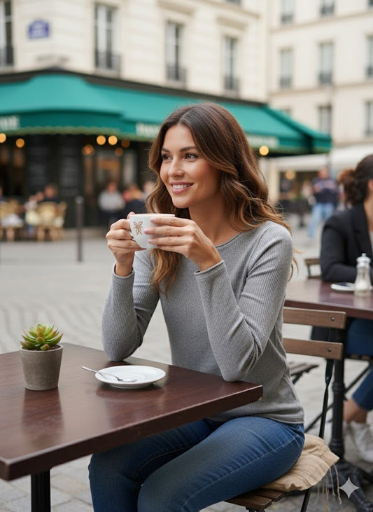 Γυναικεία Μακρυμάνικη Μπλούζα Πλεκτή Γκρι Basic | C&M