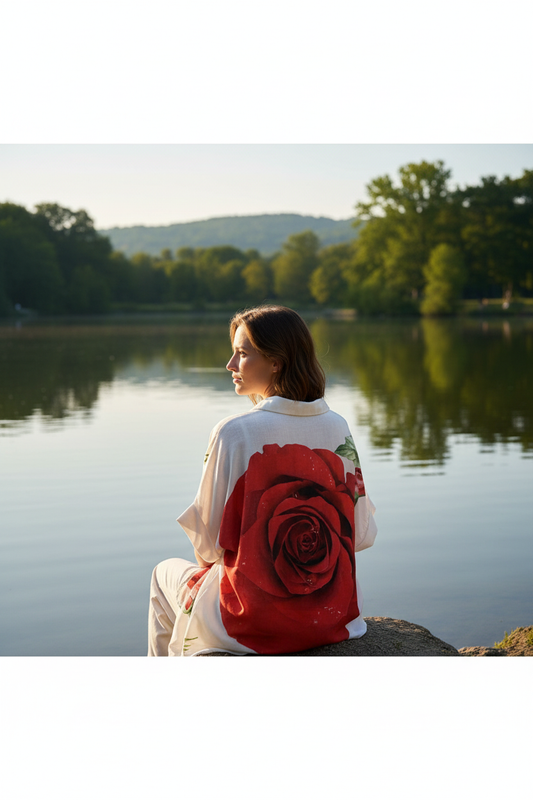 Μπροστινή όψη φλοράλ πουκαμίσου με κόκκινα τριαντάφυλλα plus size 6XL C&M