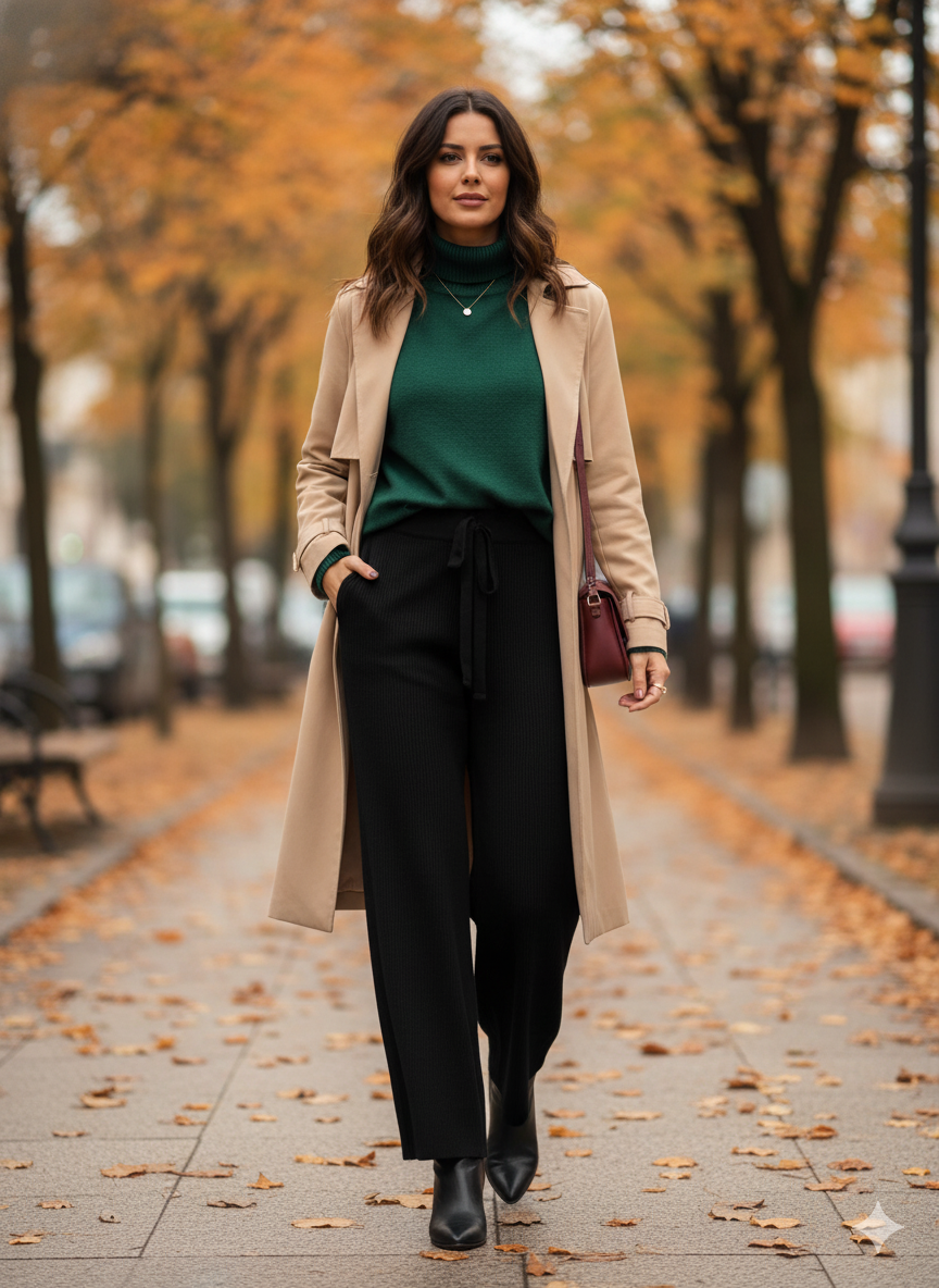 Πλεκτό Παντελόνι Μαύρο Wide Leg Ψηλόμεσο με Κορδόνι | C&M