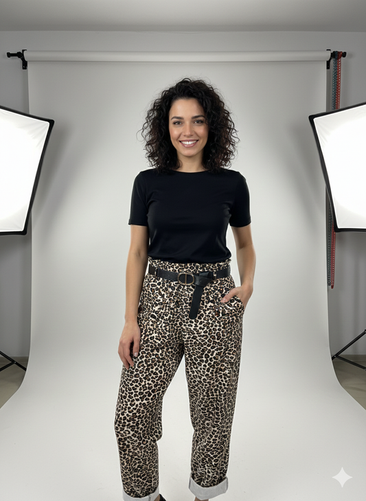 Παντελόνι Λεοπάρ Paperbag Waist Ψηλόμεσο Tapered Slouchy | C&M