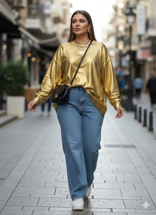 Χρυσή Φούτερ Oversized Metallic Gold | C&M