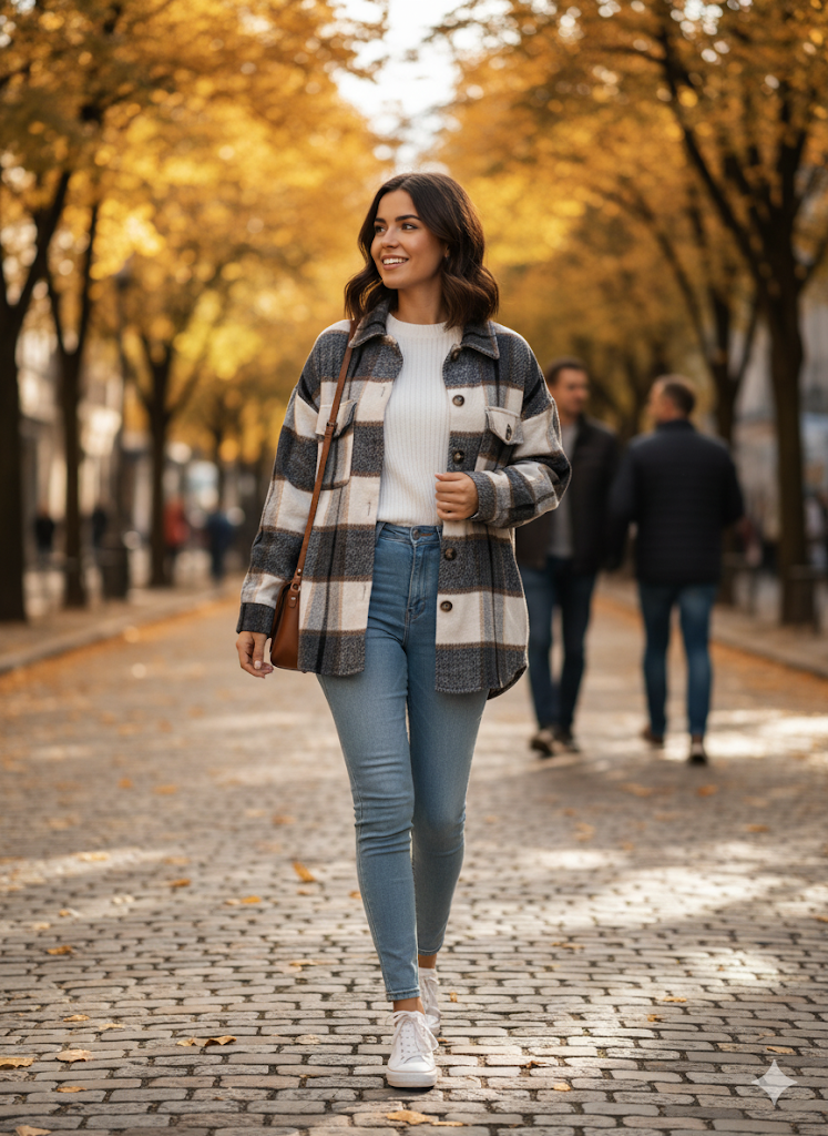 Architectural λεπτομέρεια των συμμετρικών τσεπών με καπάκι στο στήθος, κουμπιά ασφαλείας, premium φλάνελ construction