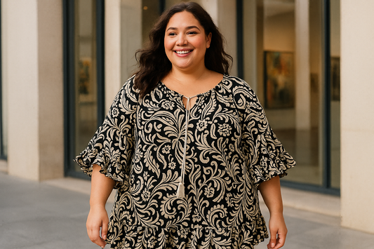 Εντυπωσιακό Καφτάνι Paisley Βολάν Μαύρο Κρέμ Viscose | C&M