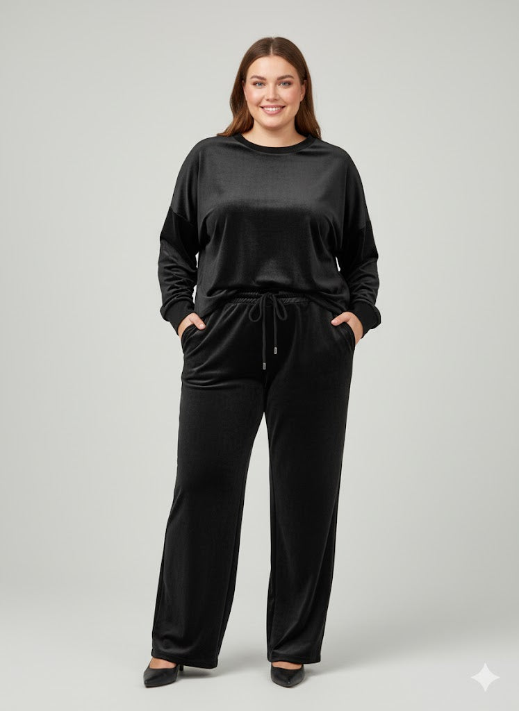 Βελούδινο Σετ Φόρμας Μαύρο Oversized Loungewear | C&M