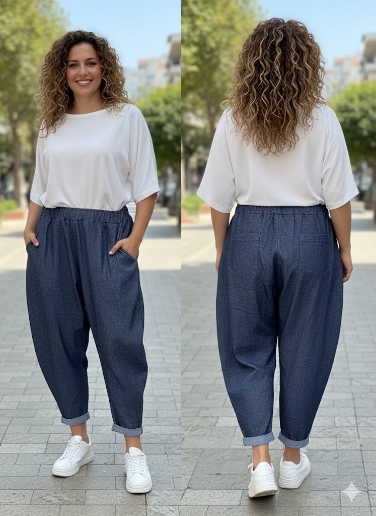 Τζιν Παντελόνι Balloon Barrel Μπλε Φαρδύ Άνετο | C&M