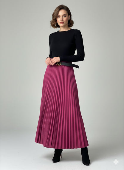 Πλισέ Φούστα Φούξια Μάξι Μακριά Κομψή | C&M