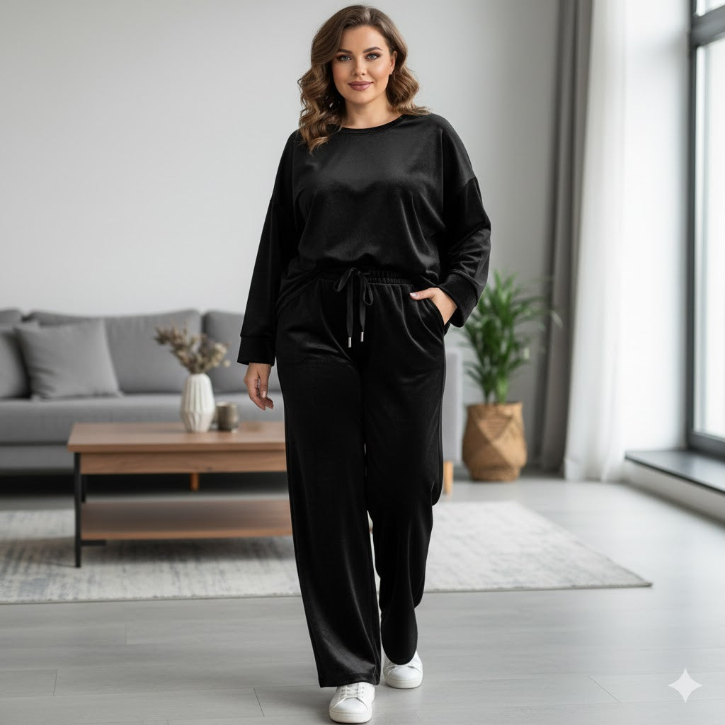 Βελούδινο Σετ Φόρμας Μαύρο Oversized Loungewear | C&M