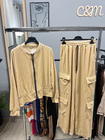 Σετ Βελούδινο Κρεμ - Bomber Jacket & Cargo Παντελόνι | C&M