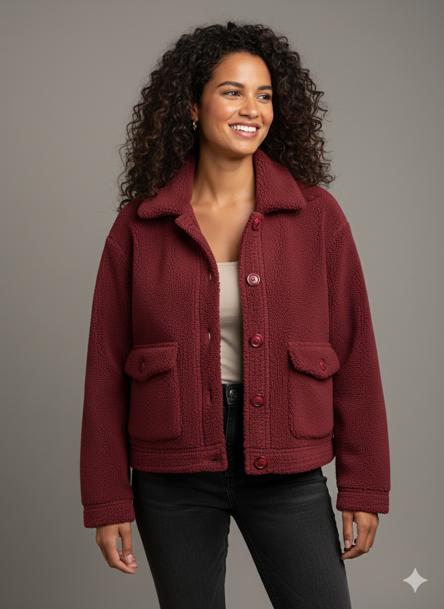 Μπορντό Μπουκλέ Jacket Borg Sherpa Oversized Cropped Size S | C&M