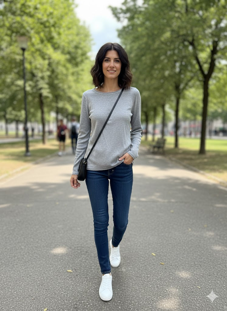 Γυναικεία Μακρυμάνικη Μπλούζα Πλεκτή Γκρι Basic | C&M