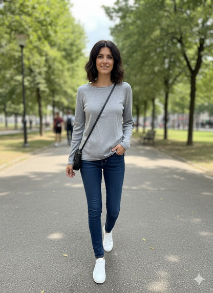 Γυναικεία Μακρυμάνικη Μπλούζα Πλεκτή Γκρι Basic | C&M