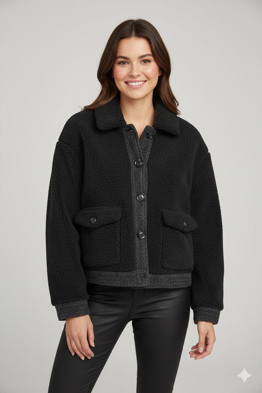 Μαύρο Sherpa Shacket Borg Oversized Cropped Καπιτονέ Size S | C&M