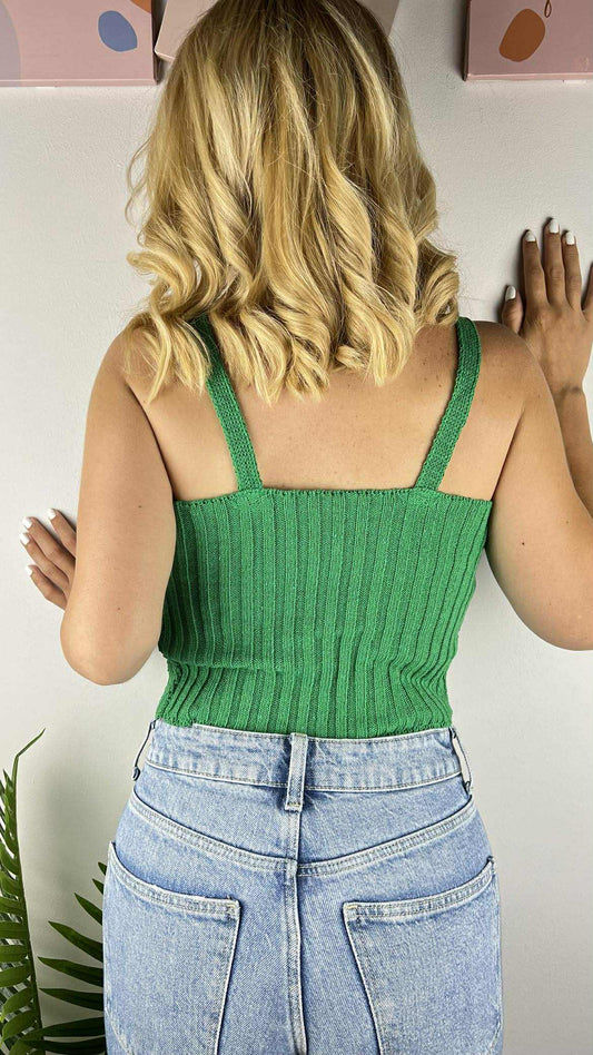 Πράσινο Πλεκτό Τοπ με V-Λαιμόκοψη | C&M