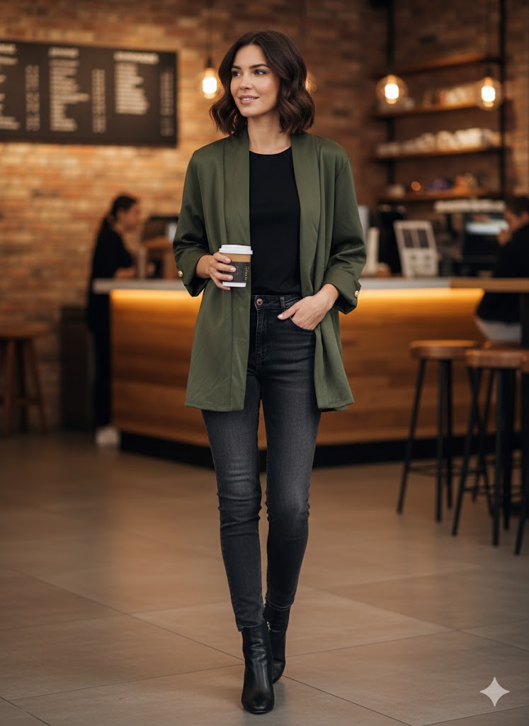 Γυναικεία Σατέν Ζακέτα Oversized Χακί Μακριά | C&M