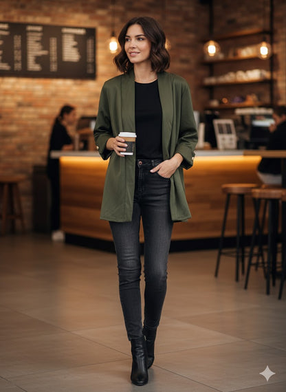 Γυναικεία Σατέν Ζακέτα Oversized Χακί Μακριά | C&M