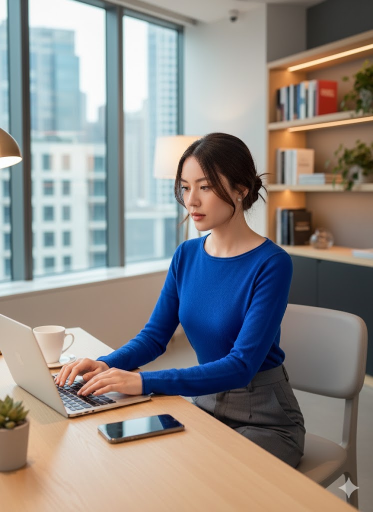 Γυναικεία Μακρυμάνικη Μπλούζα Εφαρμοστή Μπλε Basic | C&M