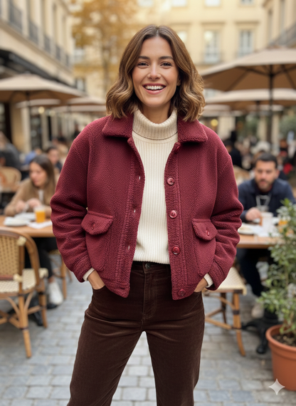 Μπορντό Μπουκλέ Jacket Borg Sherpa Oversized Cropped Size S | C&M