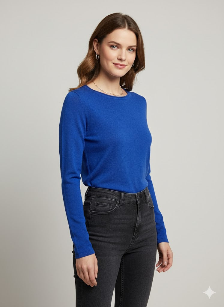 Γυναικεία Μακρυμάνικη Μπλούζα Εφαρμοστή Μπλε Basic | C&M