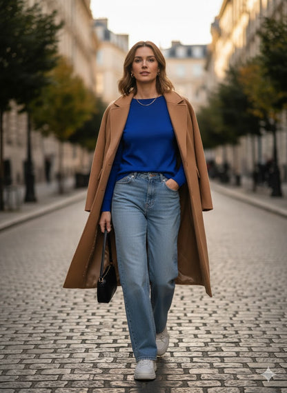 Γυναικεία Μακρυμάνικη Μπλούζα Εφαρμοστή Μπλε Basic | C&M