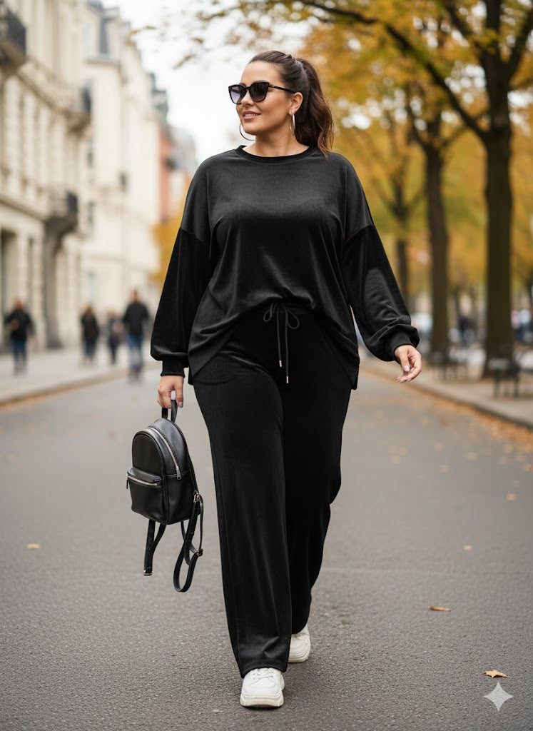 Βελούδινο Σετ Φόρμας Μαύρο Oversized Loungewear | C&M