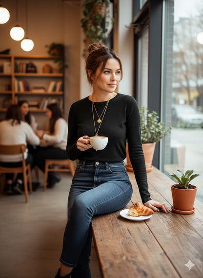 Γυναικεία Μακρυμάνικη Μπλούζα Εφαρμοστή Μαύρη Basic | C&M