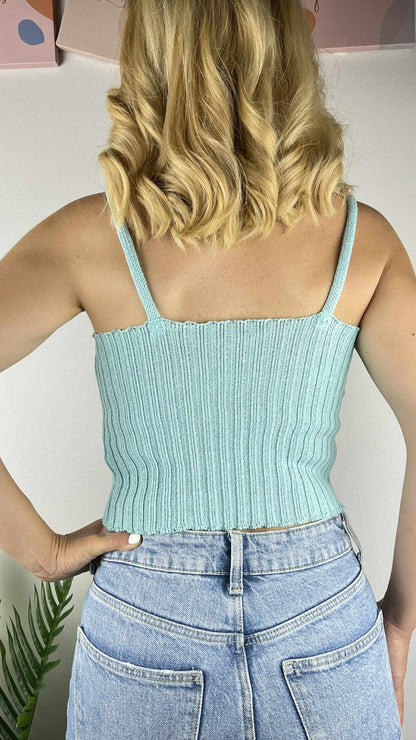 Γαλάζιο Πλεκτό Τοπ με Τιράντες | C&M