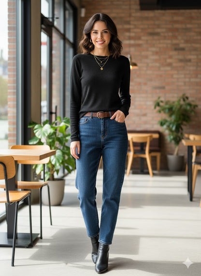 Γυναικεία Μακρυμάνικη Μπλούζα Εφαρμοστή Μαύρη Basic | C&M