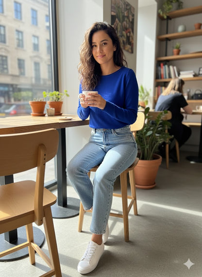 Γυναικεία Μακρυμάνικη Μπλούζα Εφαρμοστή Μπλε Basic | C&M