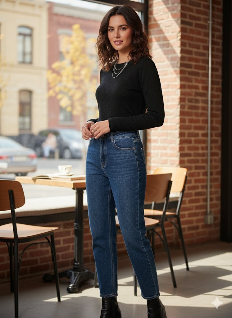 Γυναικεία Μακρυμάνικη Μπλούζα Εφαρμοστή Μαύρη Basic | C&M