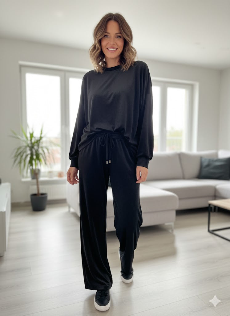 Βελούδινο Σετ Φόρμας Μαύρο Oversized Loungewear | C&M