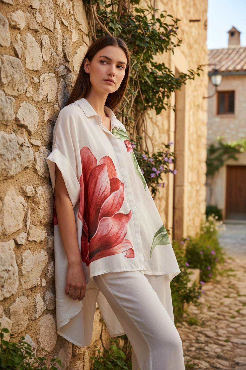 Λεπτομέρεια φλοράλ μοτίβου με κόκκινα τριαντάφυλλα γυναικείο πουκάμισο  C&M