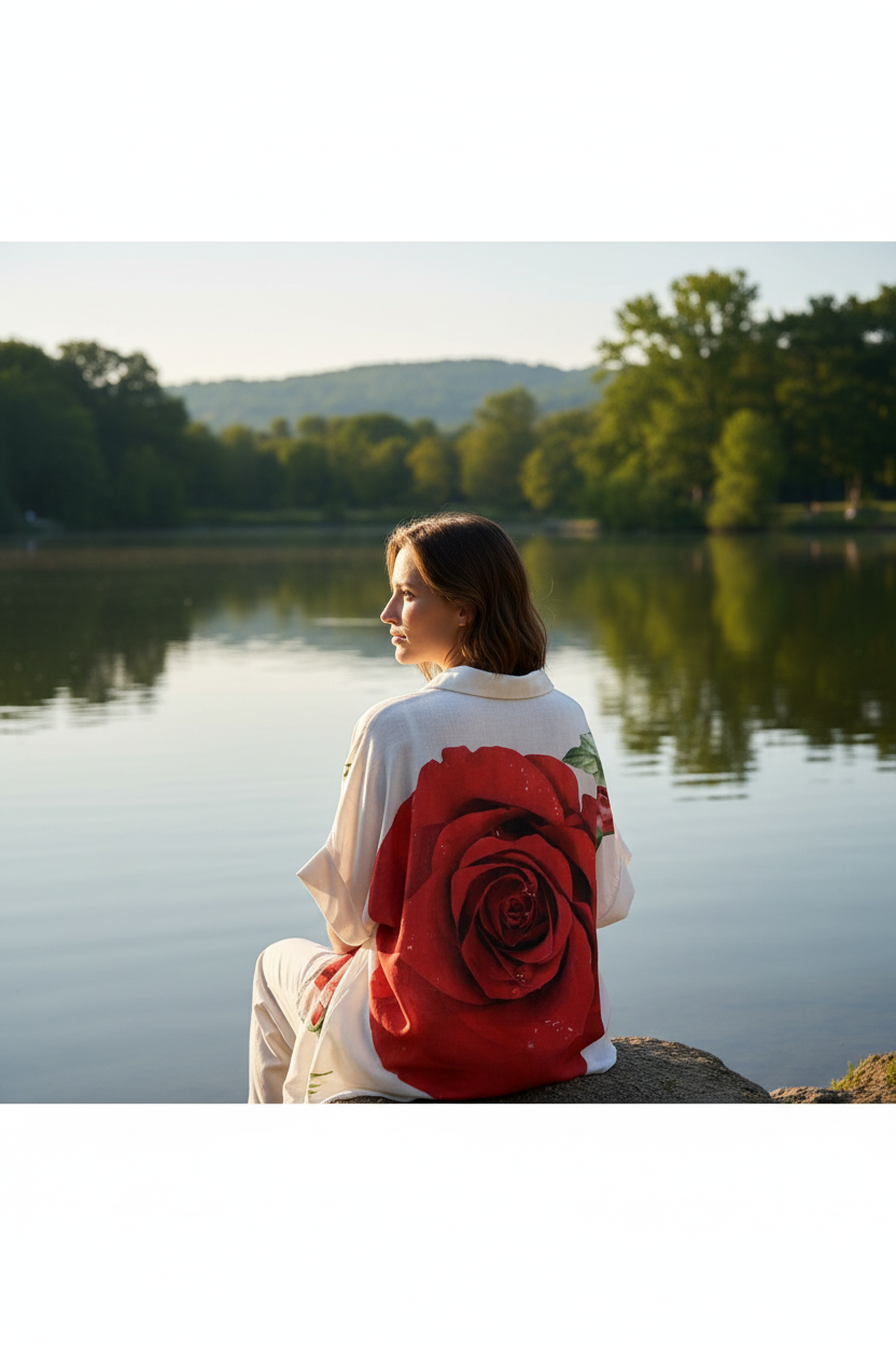 Μπροστινή όψη φλοράλ πουκαμίσου με κόκκινα τριαντάφυλλα plus size 6XL C&M