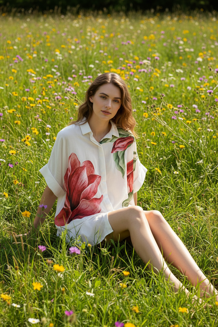 Πλάγια όψη γυναικείου φλοράλ πουκαμίσου κόκκινα τριαντάφυλλα plus size C&M