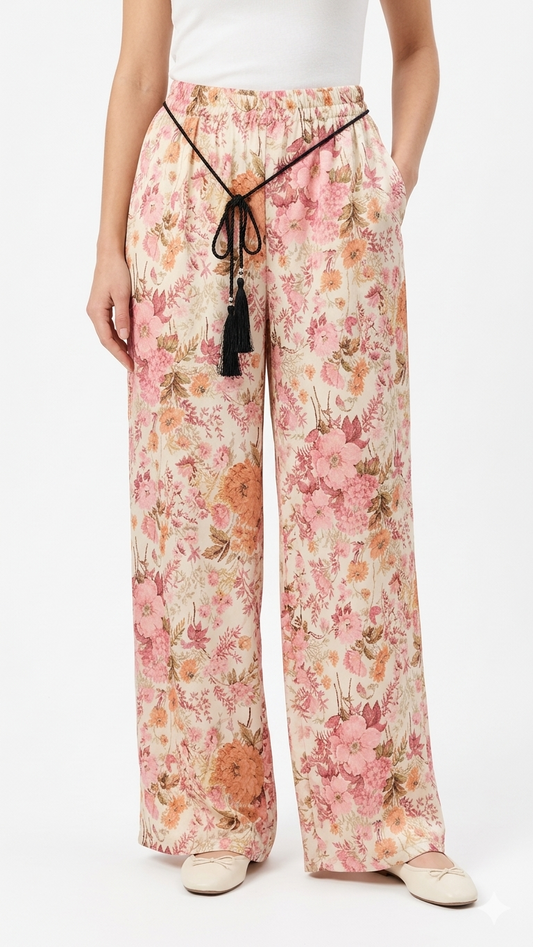 Floral Wide-Leg Pants με Boho Ζώνη | C&M