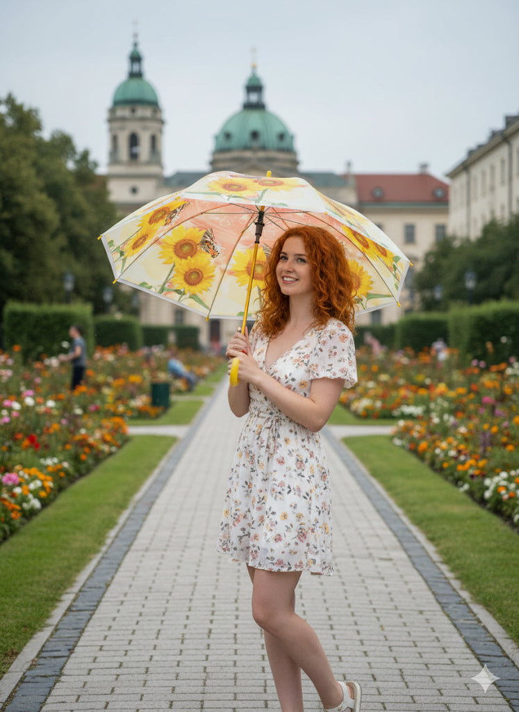 Ομπρέλα με Ηλιοτρόπια και Πεταλούδες Καλοκαιρινή Φλοράλ | C&M