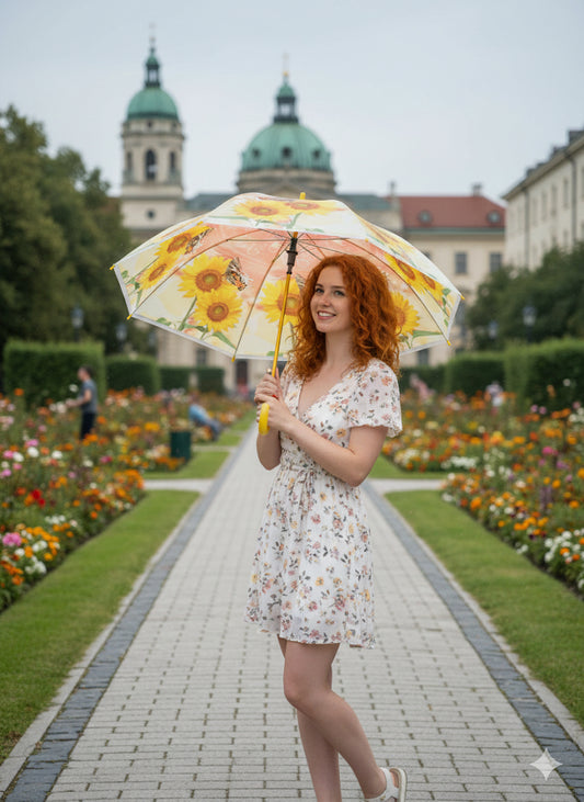 Ομπρέλα με Ηλιοτρόπια και Πεταλούδες Καλοκαιρινή Φλοράλ | C&M