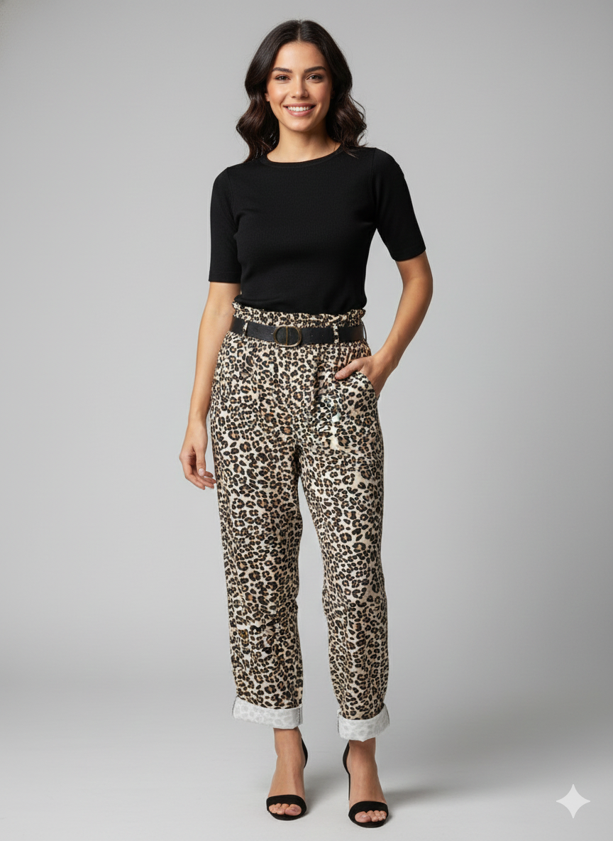 Παντελόνι Animal Print Λεοπάρ Ψηλόμεση Relaxed Fit Cuffed | C&M