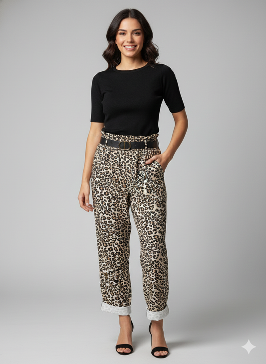 Παντελόνι Animal Print Λεοπάρ Ψηλόμεση Relaxed Fit Cuffed | C&M