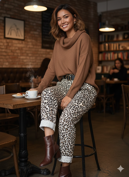 Παντελόνι Animal Print Λεοπάρ Ψηλόμεση Relaxed Fit Cuffed | C&M