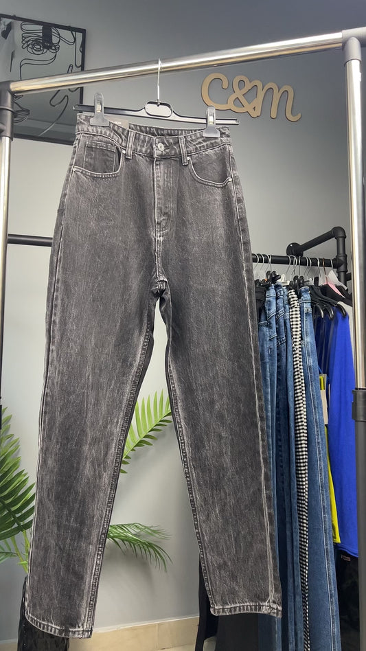 Γυναικείο Ψηλόμεσο Τζιν Παντελόνι Mom Fit – Σκούρο Γκρι Ανθρακί | C&M