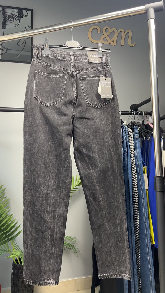 Γυναικείο Ψηλόμεσο Τζιν Παντελόνι Mom Fit – Σκούρο Γκρι Ανθρακί | C&M