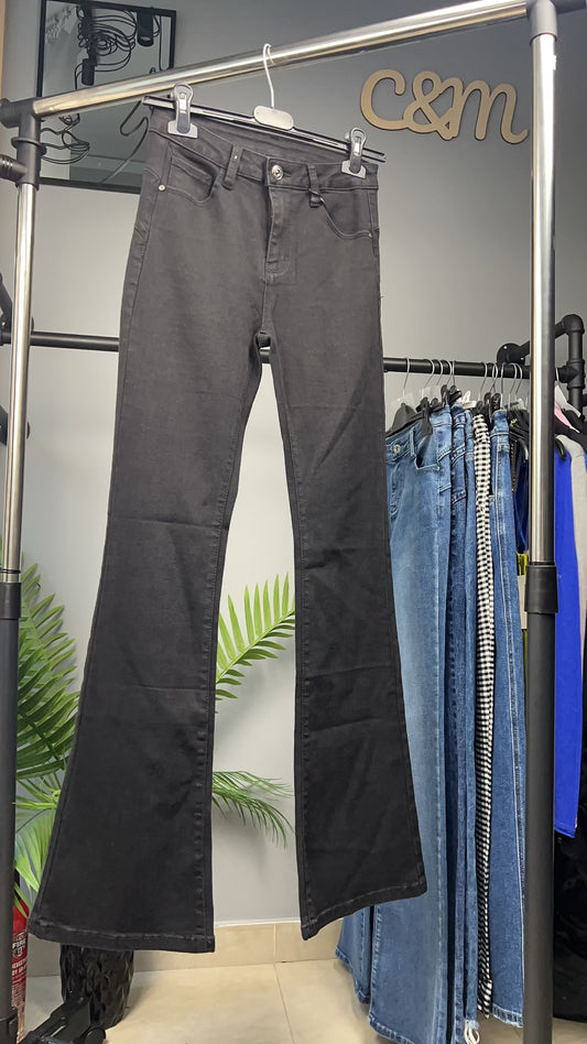 Γυναικείο Τζιν Παντελόνι Καμπάνα Washed Black Ψηλόμεσο | C&M