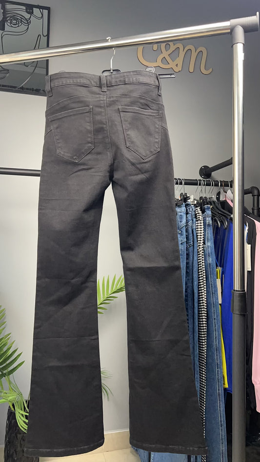 Γυναικείο Τζιν Παντελόνι Καμπάνα Washed Black Ψηλόμεσο | C&M