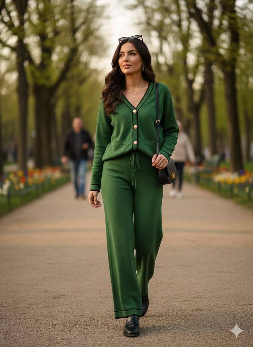Πράσινο Πλεκτό Σετ Ζακέτα & Παντελόνι | C&M