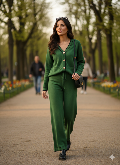 Πράσινο Πλεκτό Σετ Ζακέτα & Παντελόνι | C&M