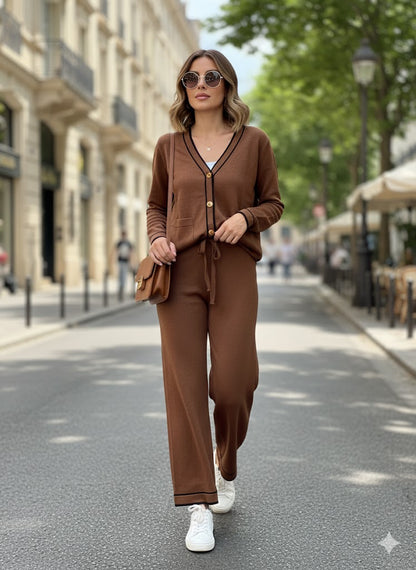 Καφέ Πλεκτό Σετ Ζακέτα & Παντελόνι | C&M