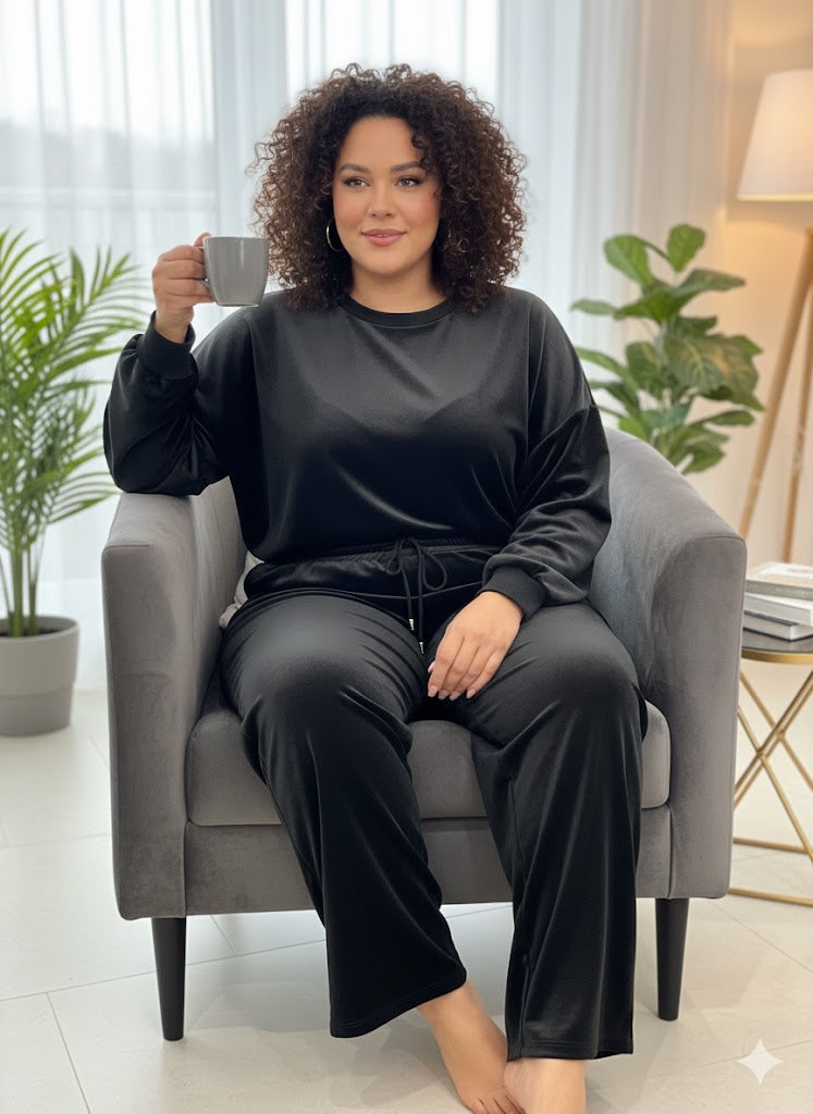 Βελούδινο Σετ Φόρμας Μαύρο Oversized Loungewear | C&M