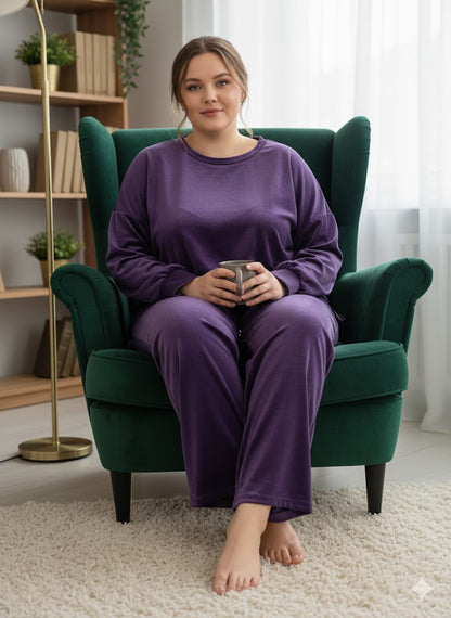 Μοβ Βελούδινο Σετ Φόρμας Oversized Wide Leg Loungewear | C&M