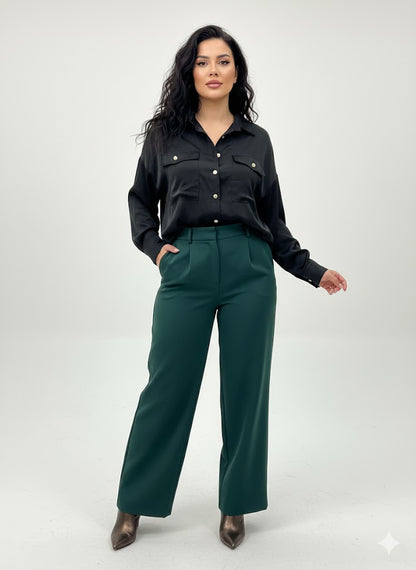 Μαύρο Σατέν Πουκάμισο με Χρυσά Κουμπιά Casual Chic | C&M